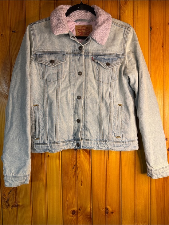 Levi's Jackets & Blazers - Levi's Light Blue Denim Bomber Jacket with Purple Sherpa Collar